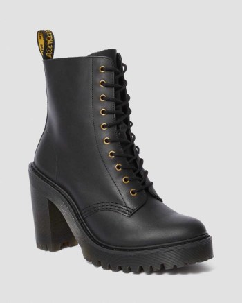 Dr Martens Kendra Leather Čižmy Na Podpätku Damske Čierne | 5079-JSRNK